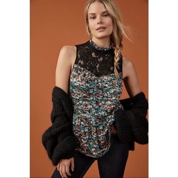NEW Anthropologie Daniel Rainn Avie Lace Semi-Sheer Neck Halter Blouse Medium - Picture 1 of 7